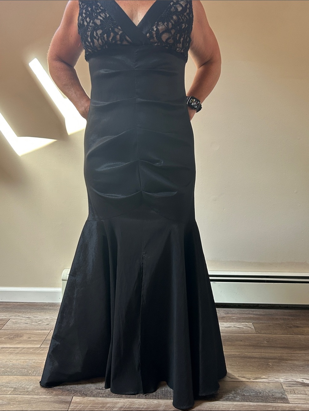 R&M Richards Black Lace Bodice Mermaid Gown